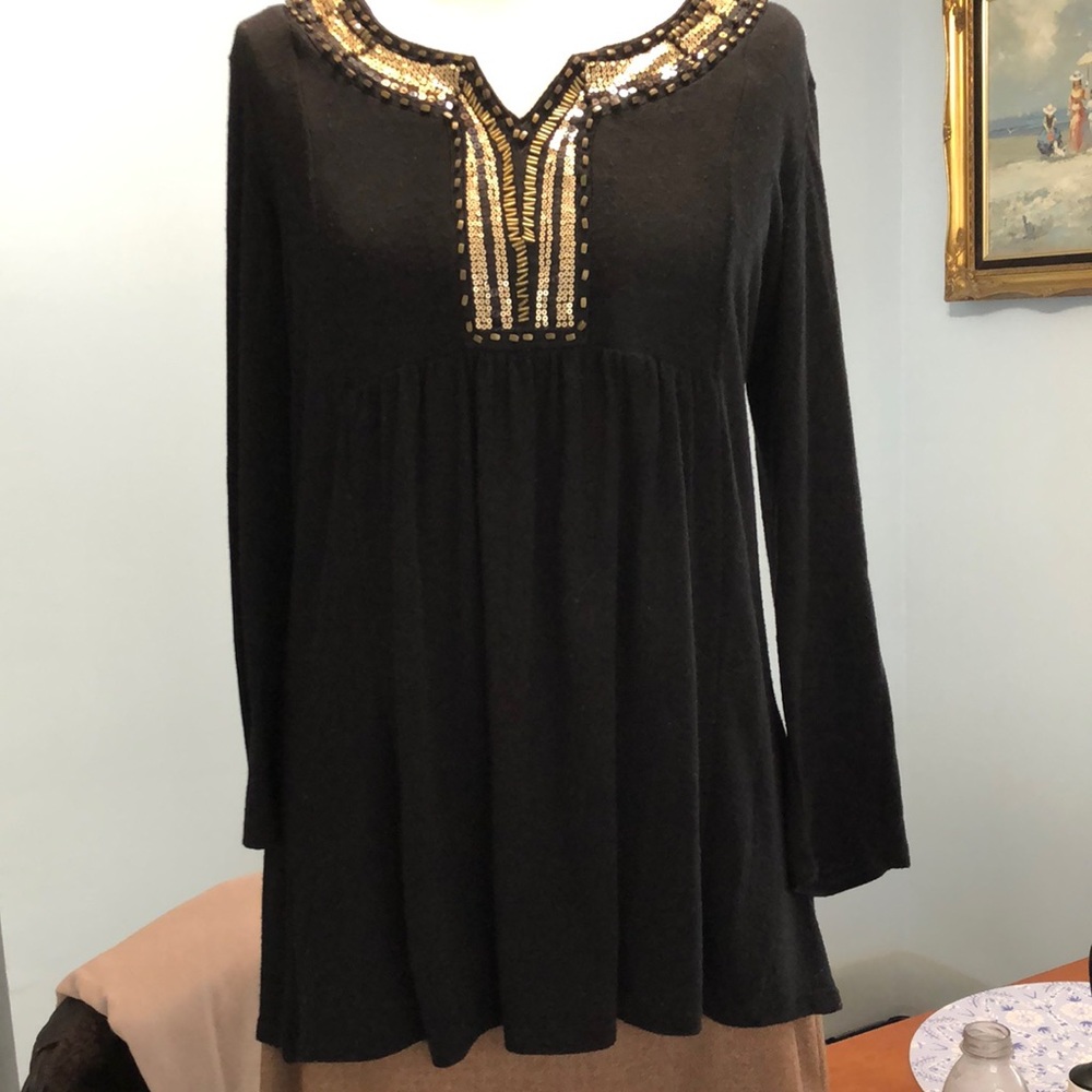 Beaded embellished black SUPER SOFT long sleeve lightweight sweater Dressbarn L